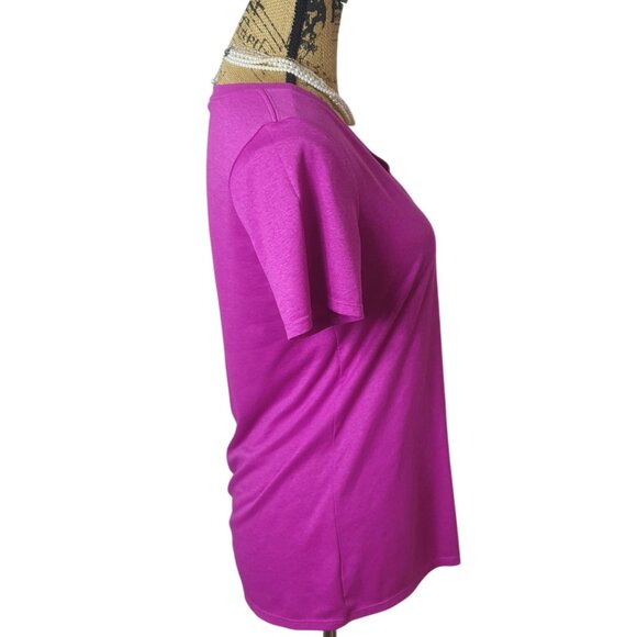 Nike Womens Athletic V-Neck Tee Med Magenta Pink Dri-Fit Run Sporty Athleisure - Picture 4 of 7
